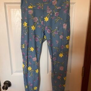Fabletics Floral Leggings - Blue and Yellow